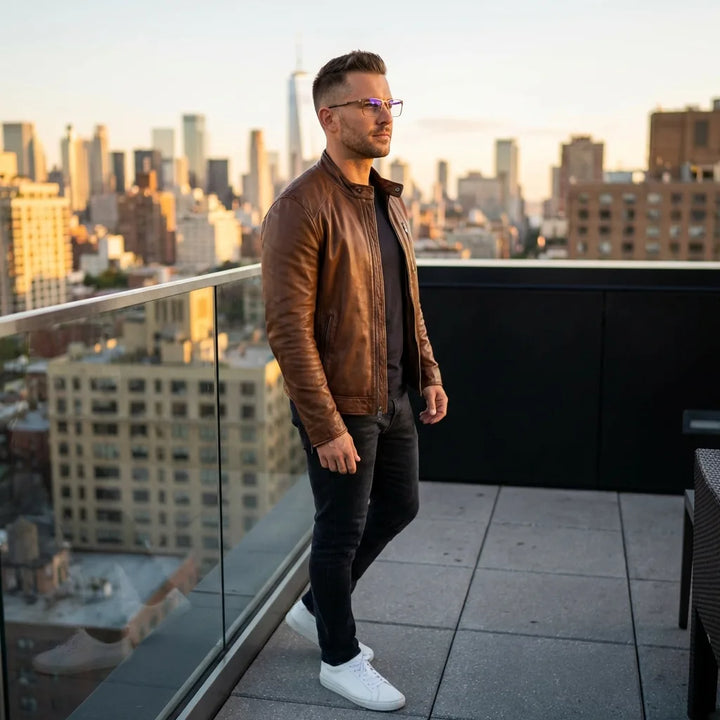 Lenses optical francisco brown men profesional in rooftop urbano atardecer bonoboss #editorial_lifestyle1 #color_brown