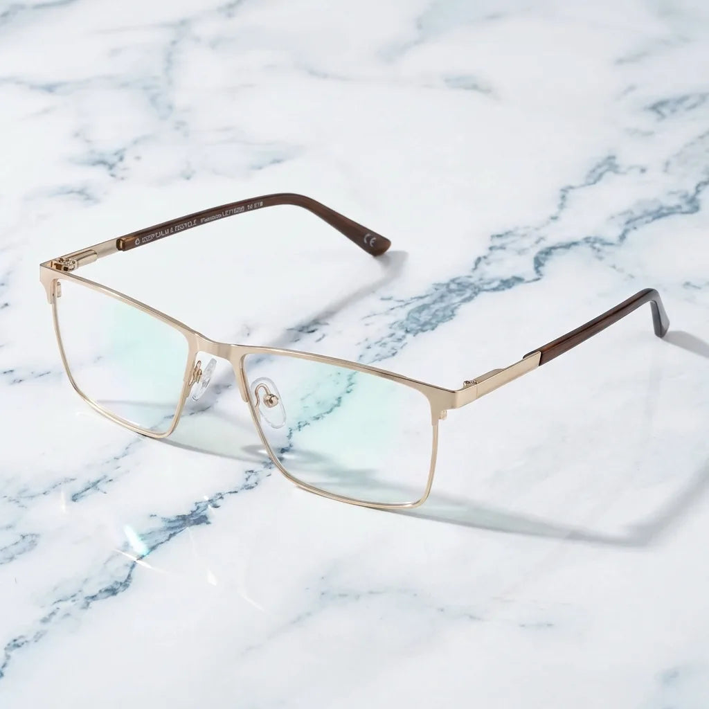 Lenses optical francisco gold sobre mármol white elegante frame premium bonoboss #editorial_armazon #color_dorado