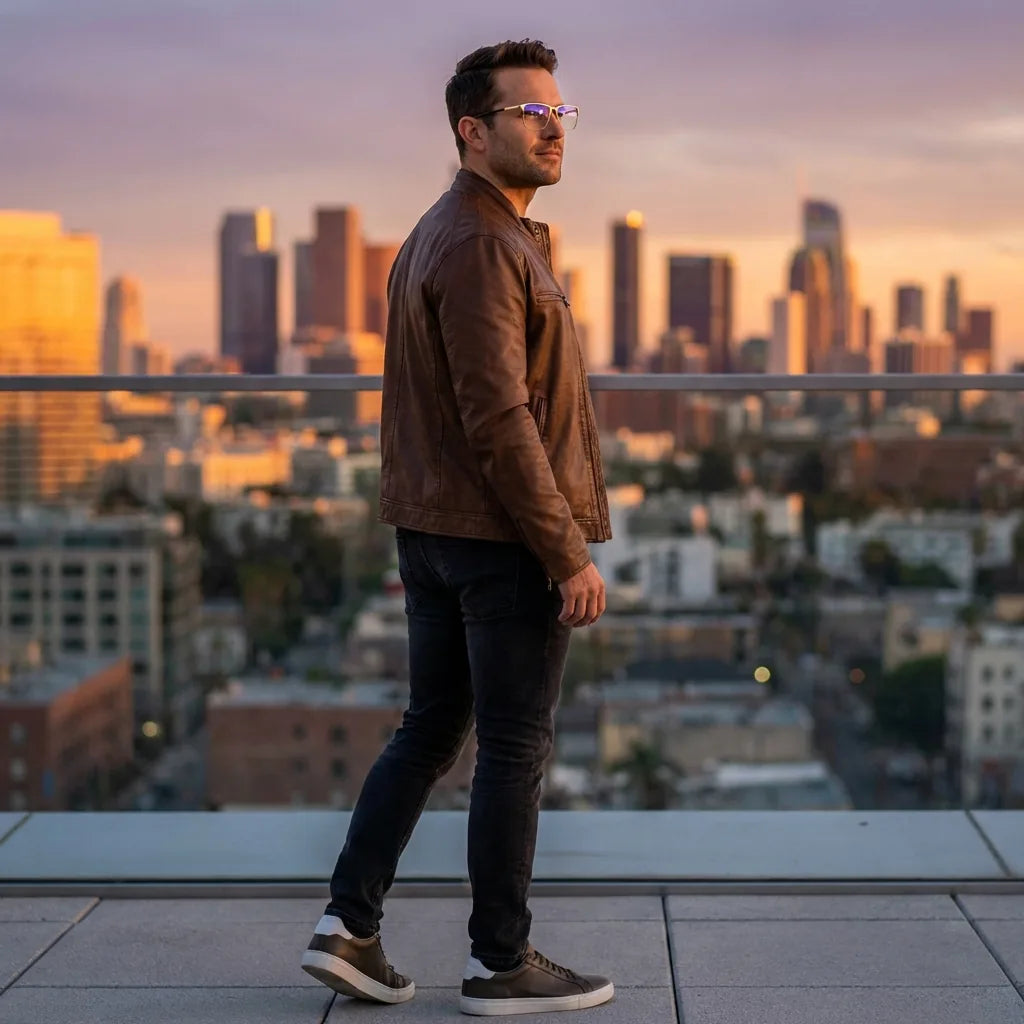 Lenses optical francisco gold men profesional in rooftop urbano atardecer bonoboss #editorial_lifestyle1 #color_dorado