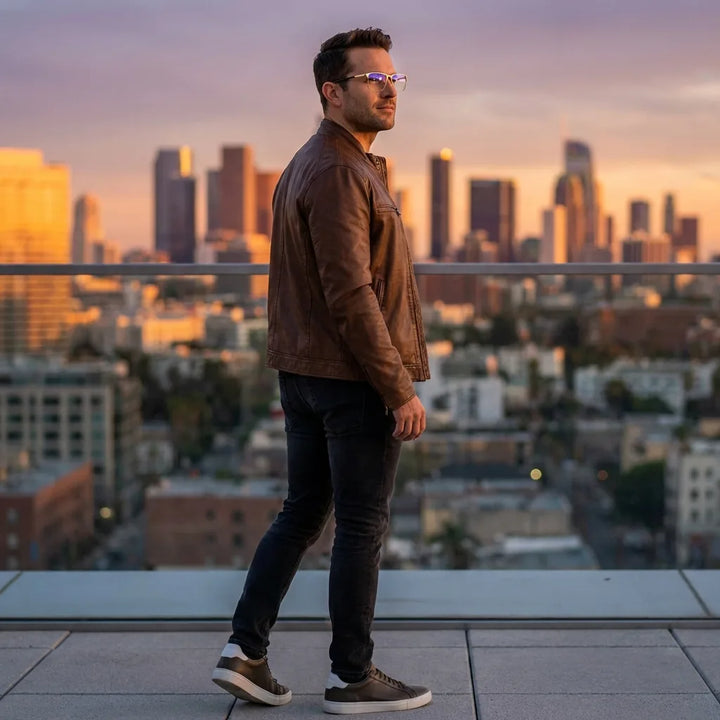 Lenses optical francisco gold men profesional in rooftop urbano atardecer bonoboss #editorial_lifestyle1 #color_dorado