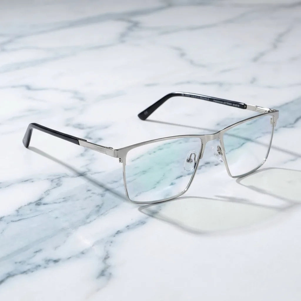 Lenses optical francisco silver sobre mármol white elegante frame premium bonoboss #editorial_armazon #color_plateado