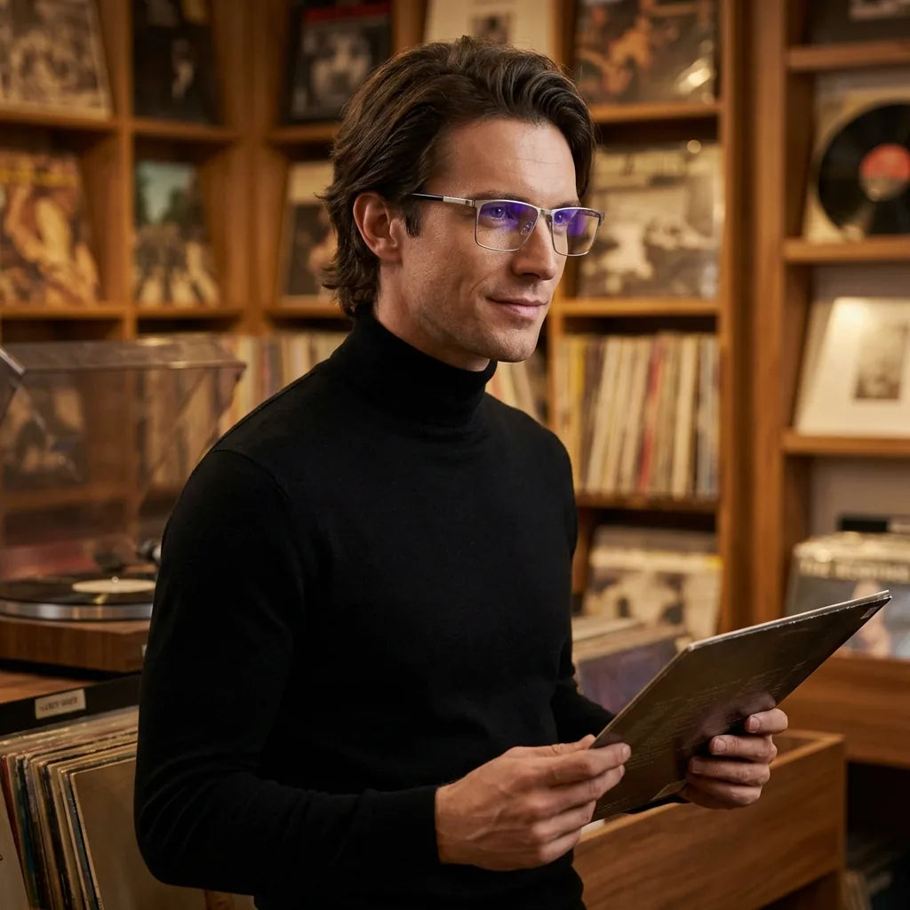 Lenses optical francisco silver men escuchando vinilo estilo creativo bonoboss #editorial_lifestyle3 #color_plateado
