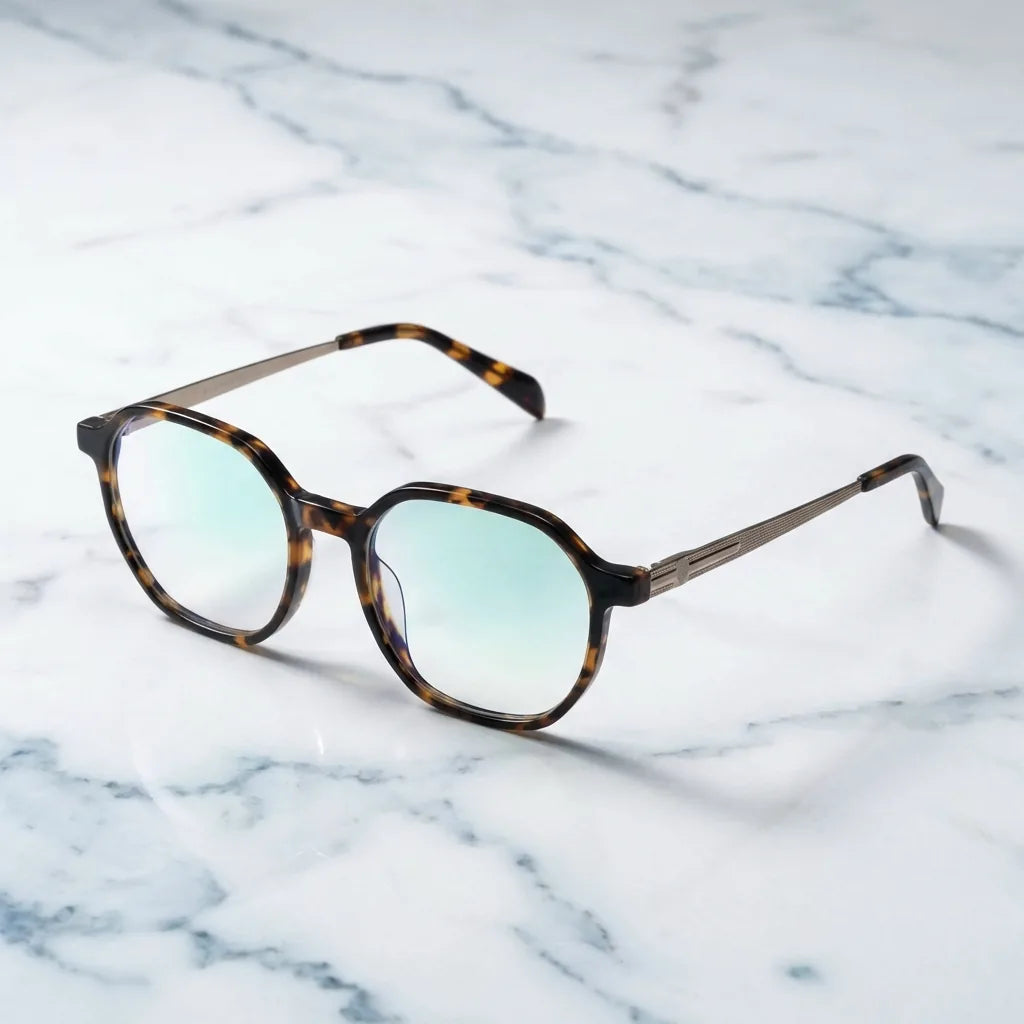 Lenses optical galapagos tortoise sobre mármol white elegante frame premium bonoboss #editorial_armazon #color_carey