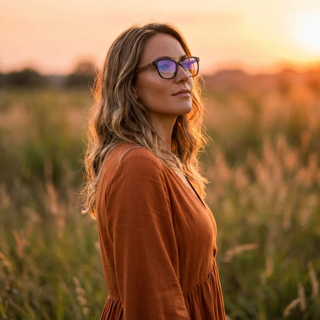 Lenses optical hanga roa black women in luz dorada golden hour elegante bonoboss #editorial_lifestyle2 #color_negro