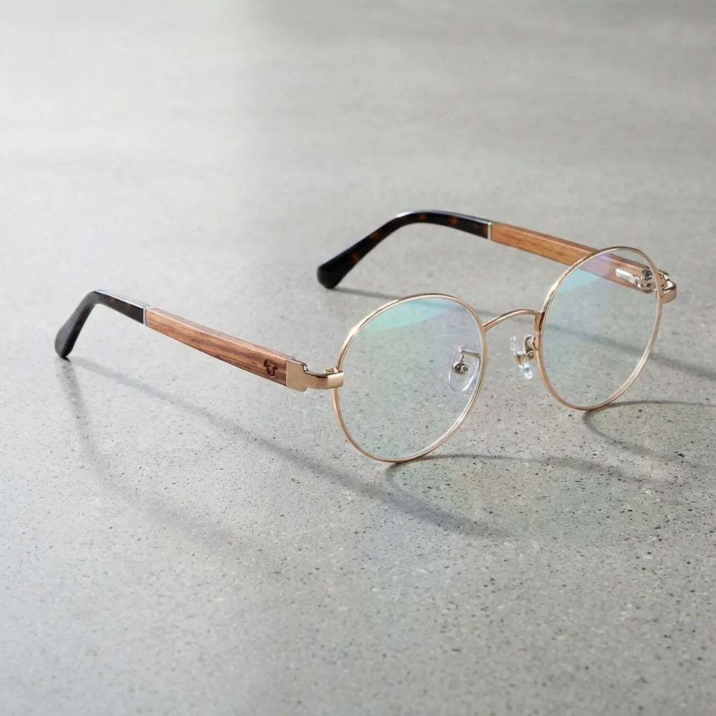 Lenses optical harry gold sobre concreto pulido minimalista frame premium bonoboss #editorial_armazon #color_dorado