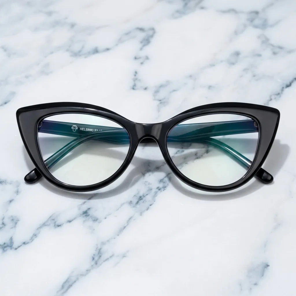 Lenses optical helsinki black sobre mármol white elegante calidad premium prescription bonoboss #editorial_banner_confianza #color_negro