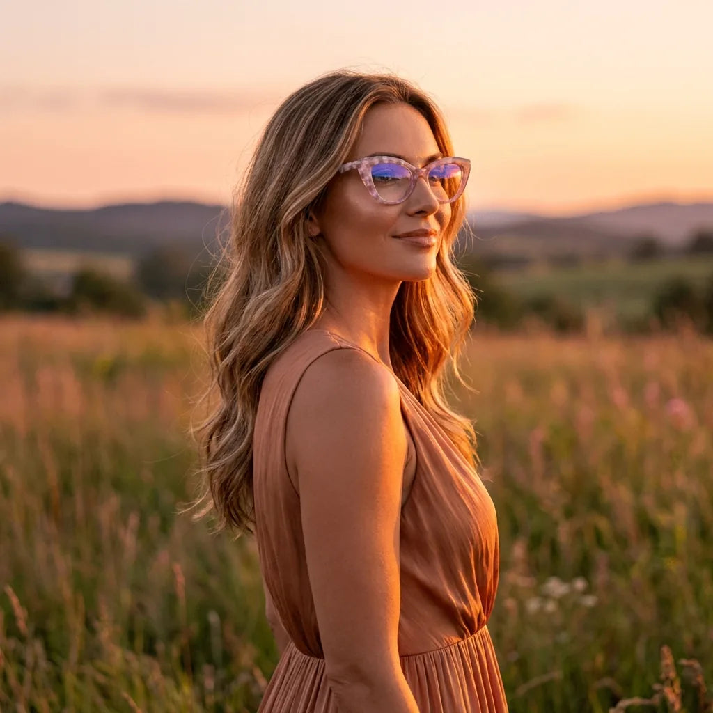 Lenses optical helsinki pink women in luz dorada golden hour elegante bonoboss #editorial_lifestyle2 #color_rosado