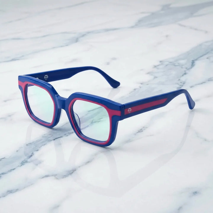 Lenses optical ibiza blue sobre mármol white elegante frame premium bonoboss #editorial_armazon #color_azul