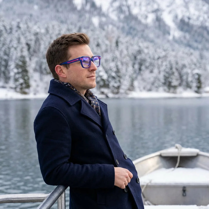Lenses optical ibiza blue modelo in barco lago with bosque nevado bonoboss #editorial_lifestyle2 #color_azul