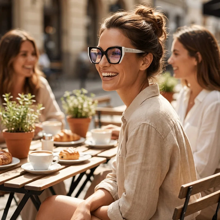 Lenses optical kai kai black women in café with amigas ambiente social bonoboss #editorial_lifestyle1 #color_negro
