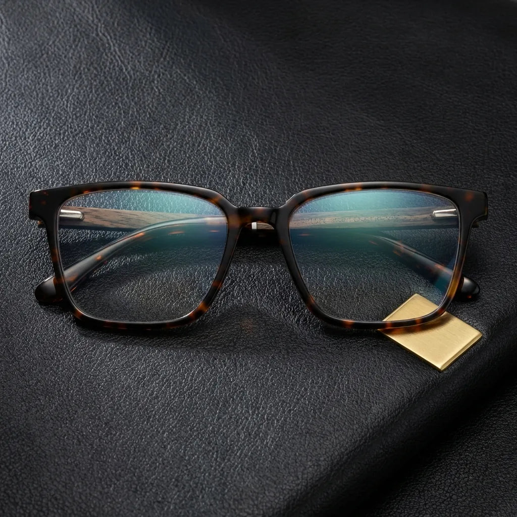 Lenses optical kai kai black sobre black leather with detalle brass gold calidad premium prescription bonoboss #editorial_banner_confianza #color_negro