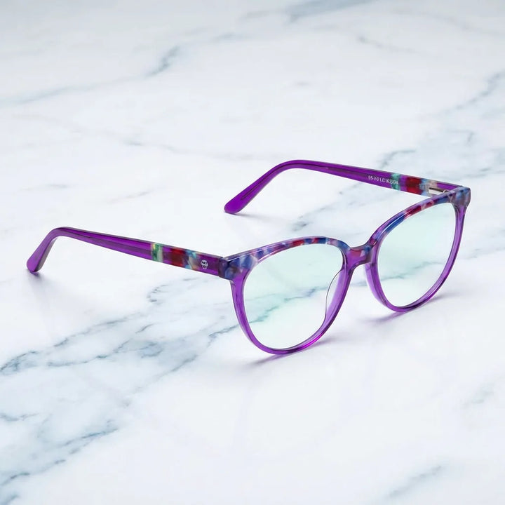 Lenses optical le183 purple sobre mármol white elegante frame premium bonoboss #editorial_armazon #color_morado