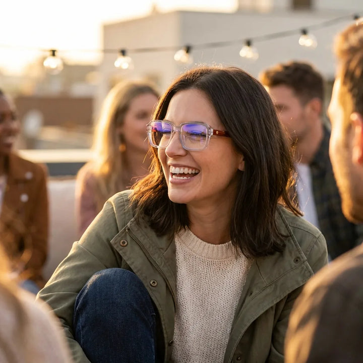 Lenses optical london acetate crystal tortoise modelo in contexto social urbano profesional bonoboss #editorial_lifestyle3 #color_crystal-carey