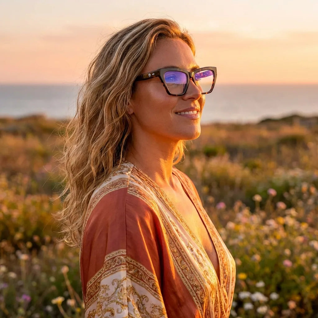 Lenses optical martina tortoise women in luz dorada golden hour elegante bonoboss #editorial_lifestyle2 #color_carey