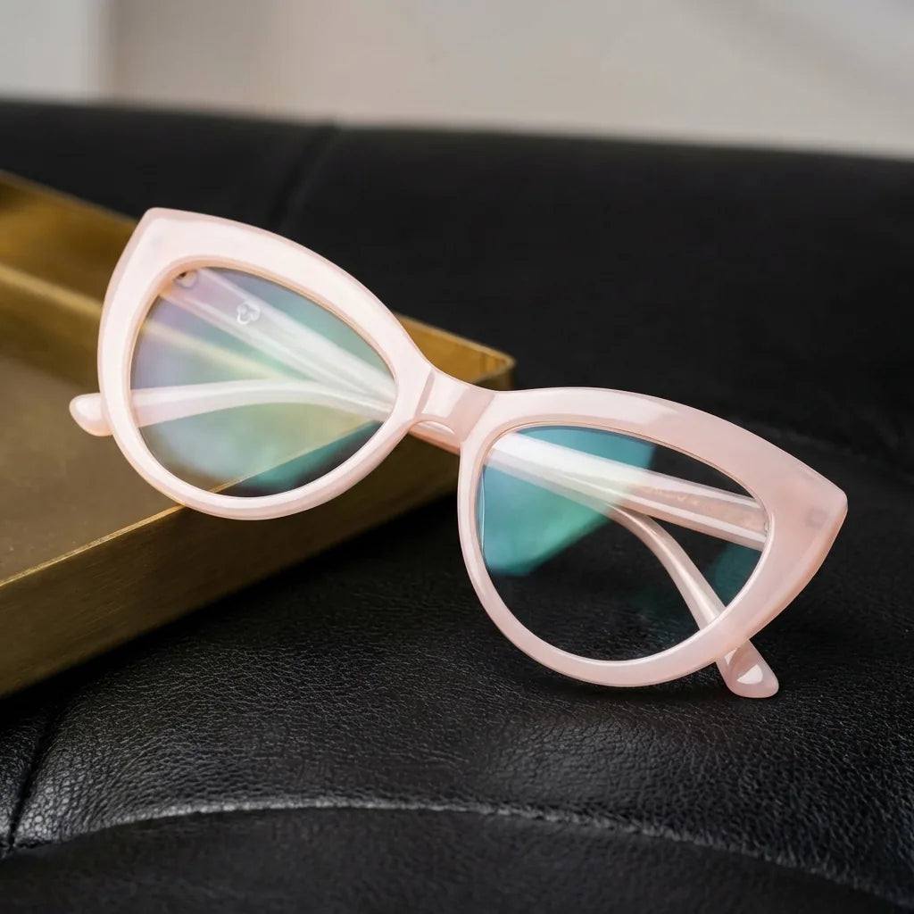 Armazón de lentes Montgat en rosado – vista frontal, bio-acetato (foto 23), diseño de Bonoboss #editorial_sustentabilidad #color_pink