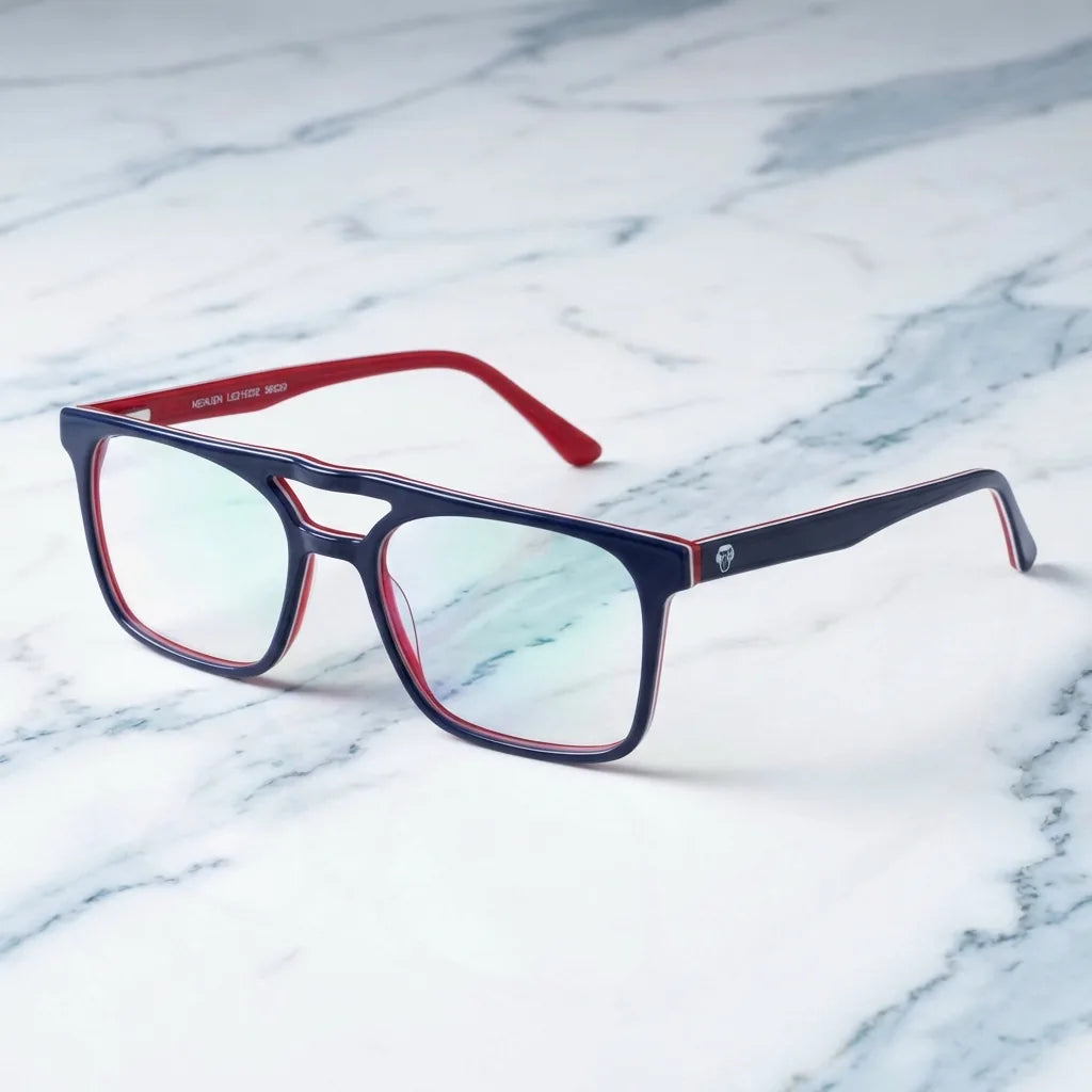 Lenses optical nehuen optical blue sobre mármol white elegante frame premium bonoboss #editorial_armazon #color_azul