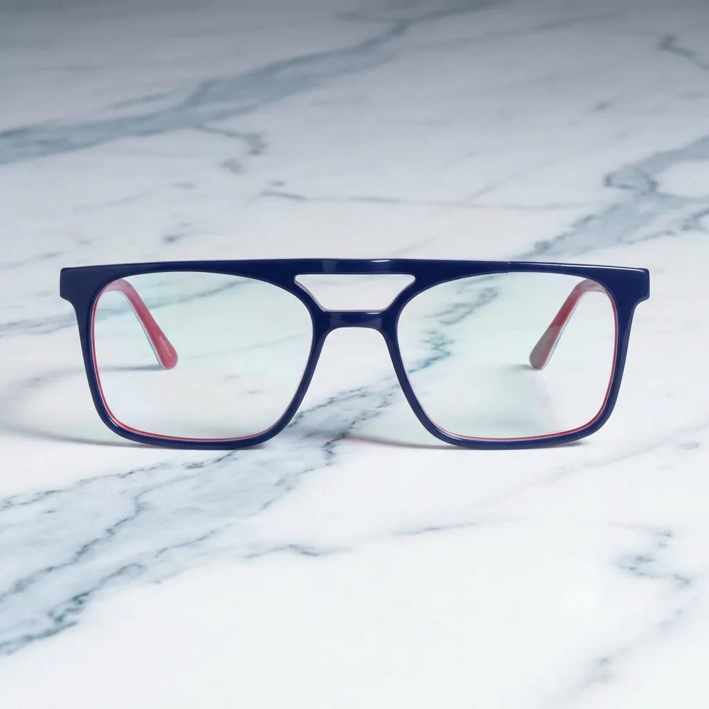 Lenses optical nehuen optical blue sobre mármol white elegante calidad premium prescription bonoboss #editorial_banner_confianza #color_azul