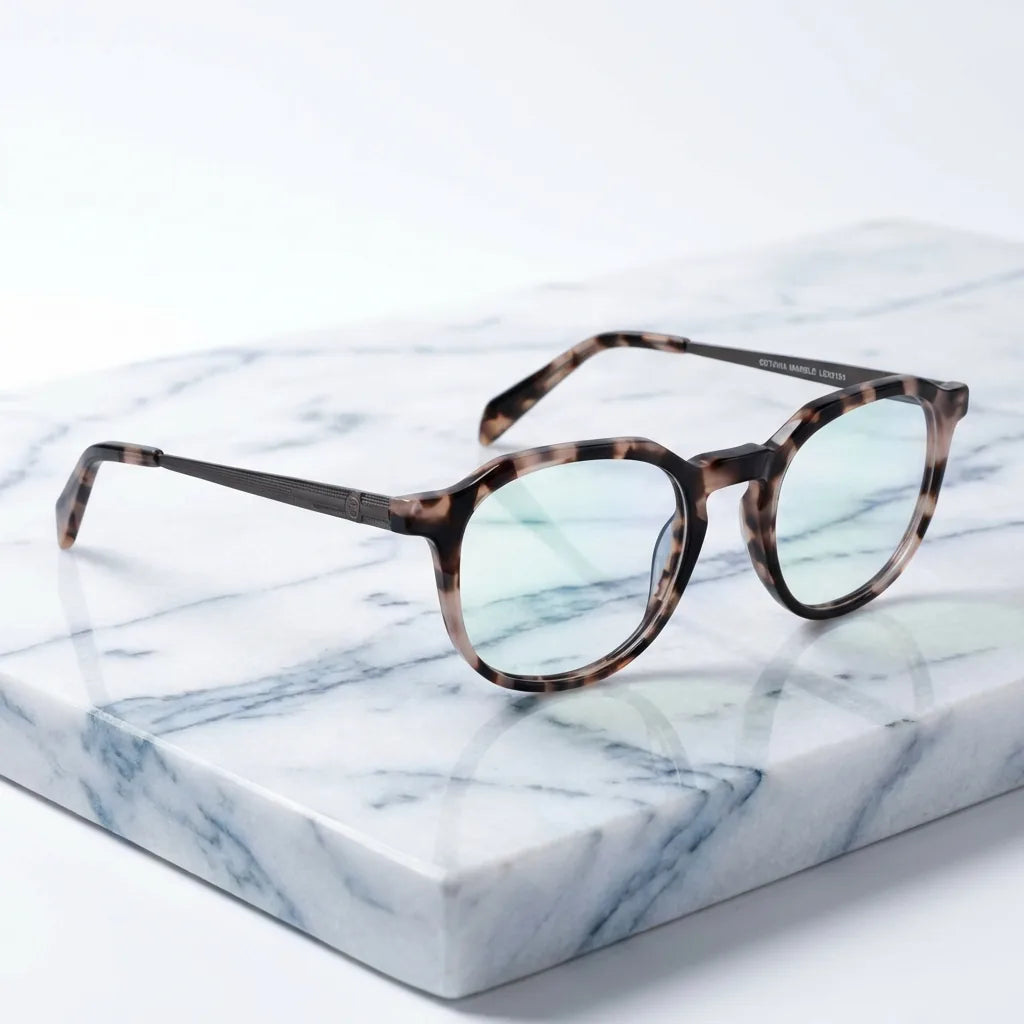 Lenses optical octavia marble sobre mármol white elegante frame premium bonoboss #editorial_armazon #color_marble