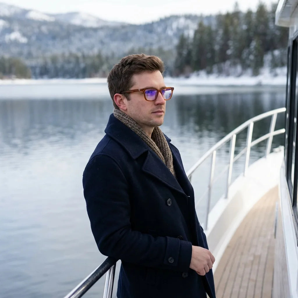 Lenses optical oliver brown modelo in barco lago with bosque nevado bonoboss #editorial_lifestyle1 #color_brown