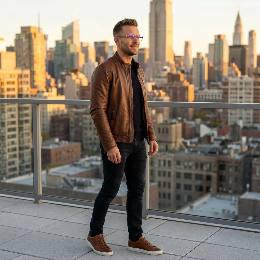 Lenses optical pablo gold men profesional in rooftop urbano atardecer bonoboss #editorial_lifestyle1 #color_dorado