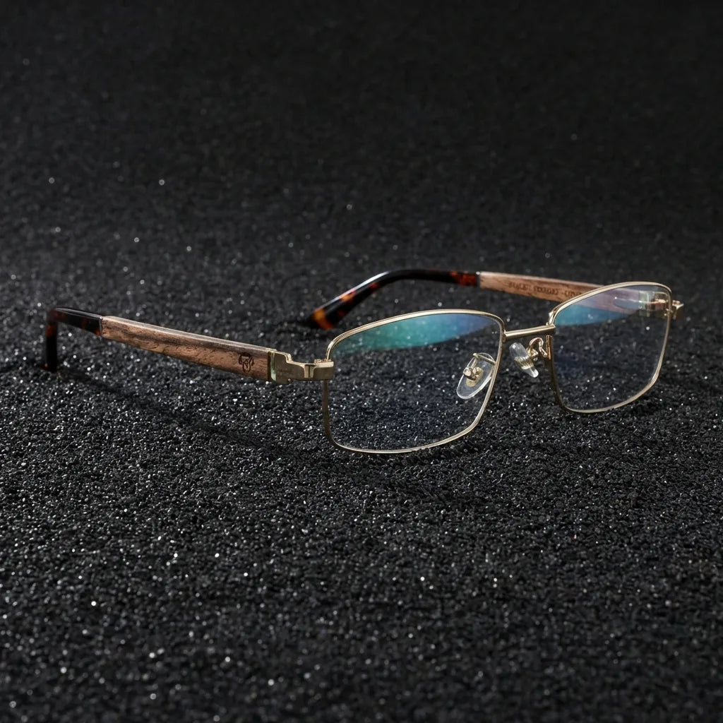Lenses optical pablo gold sobre arena volcánica texturizada diseño sustainable bonoboss #editorial_sustentabilidad #color_dorado