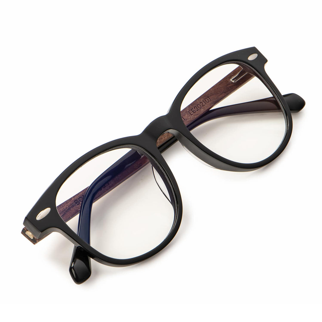 Eyeglasses oval acetate black for men and women round face large blue light filter. Bonoboss #color_negro