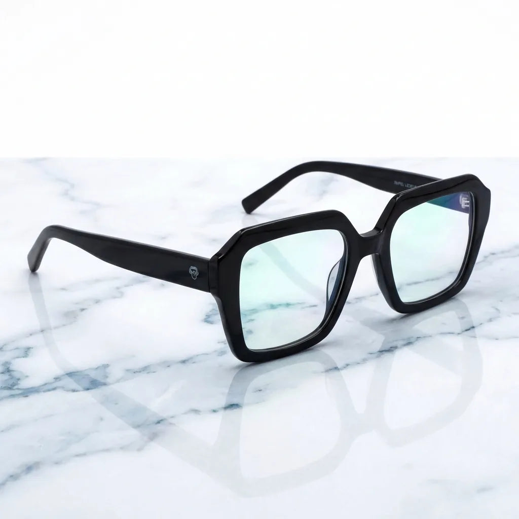 Lenses optical rapel black sobre mármol white elegante frame premium bonoboss #editorial_armazon #color_negro