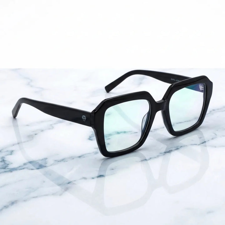 Lenses optical rapel black sobre mármol white elegante frame premium bonoboss #editorial_armazon #color_negro