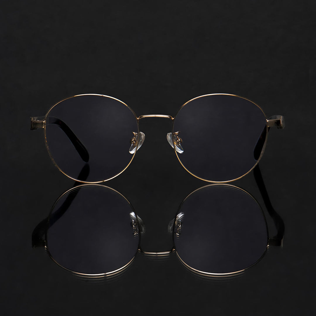 Marcos lenses optical round color gold wooden temple frame metal blue light filter men women Bonoboss #color_dorado