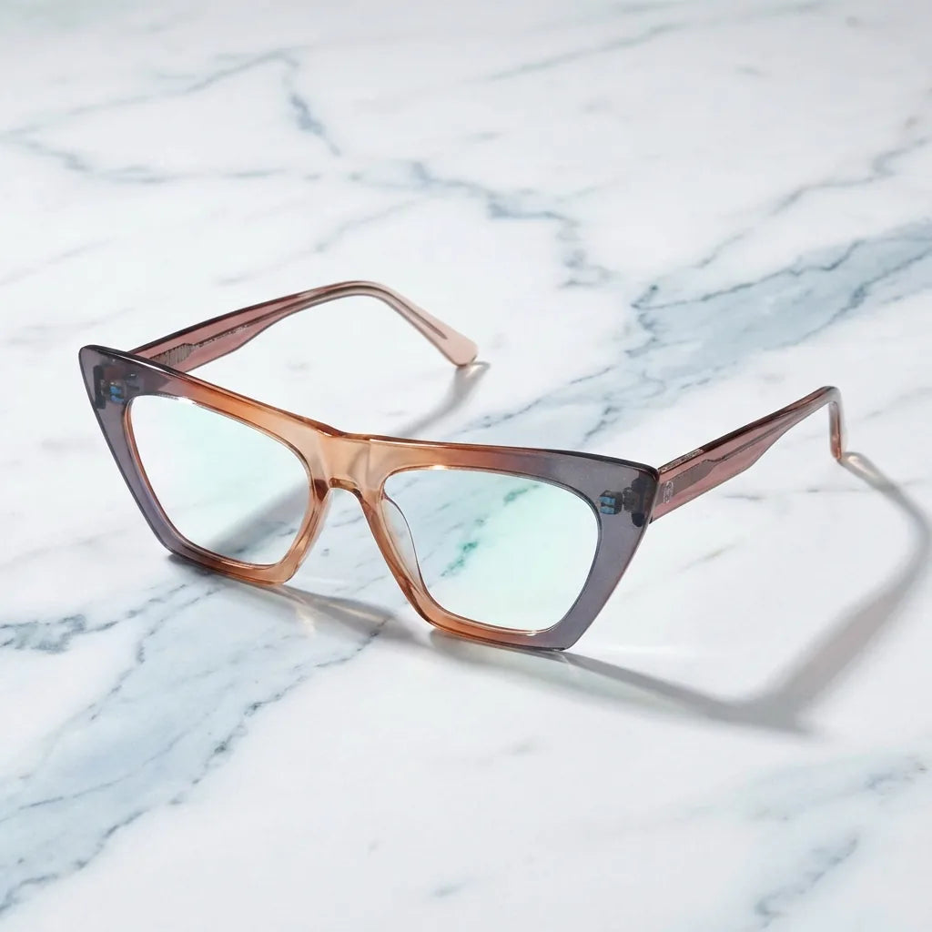 Lenses optical rosario durazno sobre mármol white elegante frame premium bonoboss #editorial_armazon #color_durazno