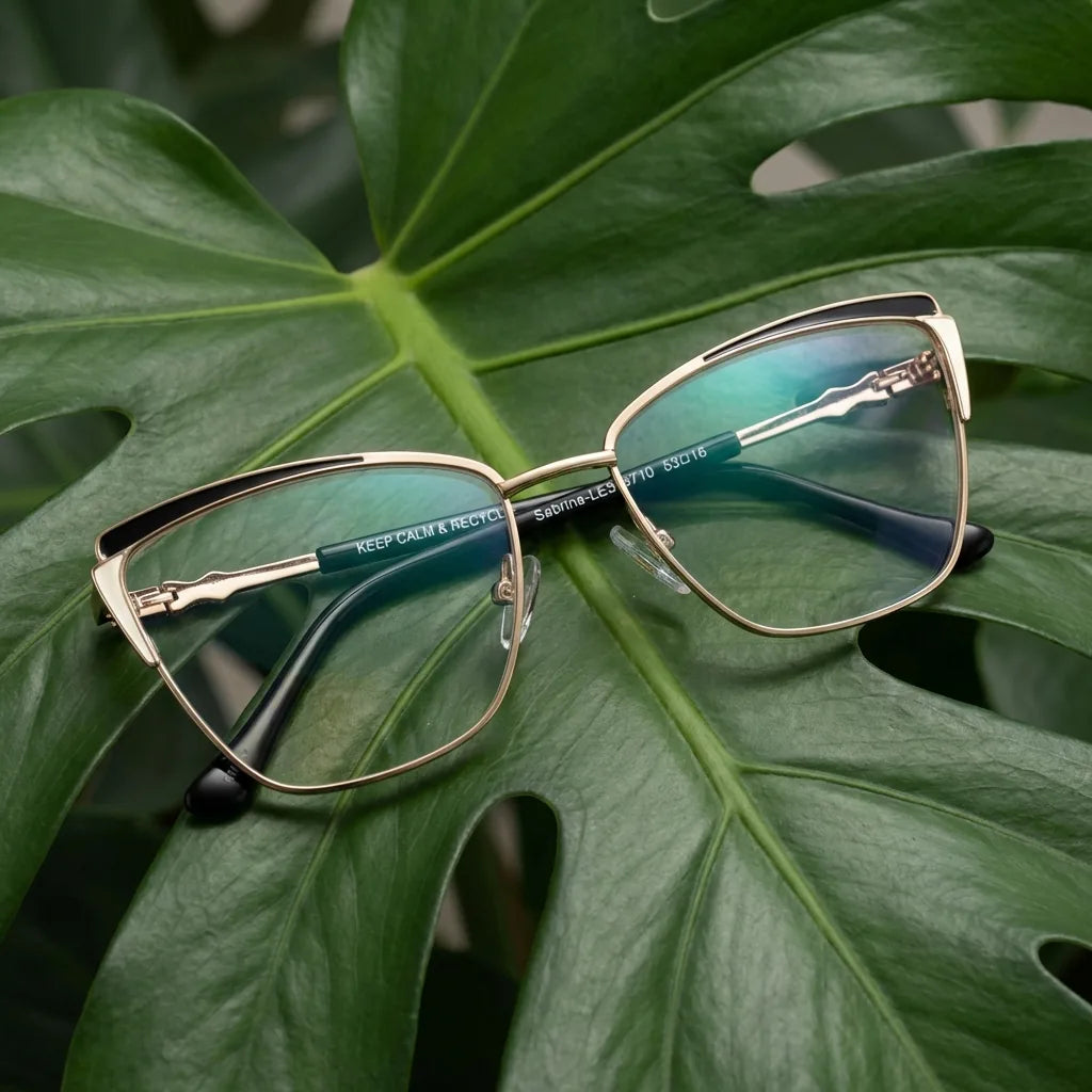 Lenses optical sabrina black entre hojas botánicas naturales diseño sustainable bonoboss #editorial_sustentabilidad #color_negro