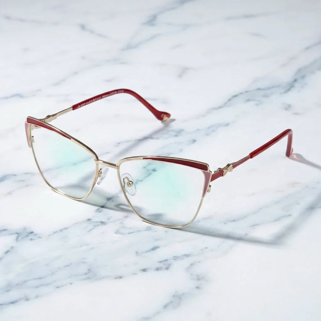 Lenses optical sabrina red sobre mármol white elegante frame premium bonoboss #editorial_armazon #color_rojo