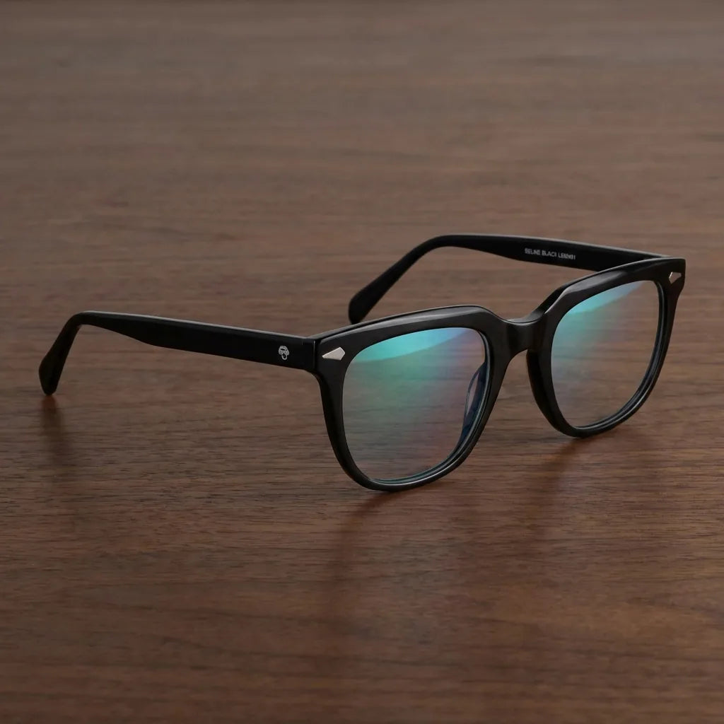 Lenses optical selkie black sobre escritorio wooden premium calidad premium prescription bonoboss #editorial_banner_confianza #color_negro