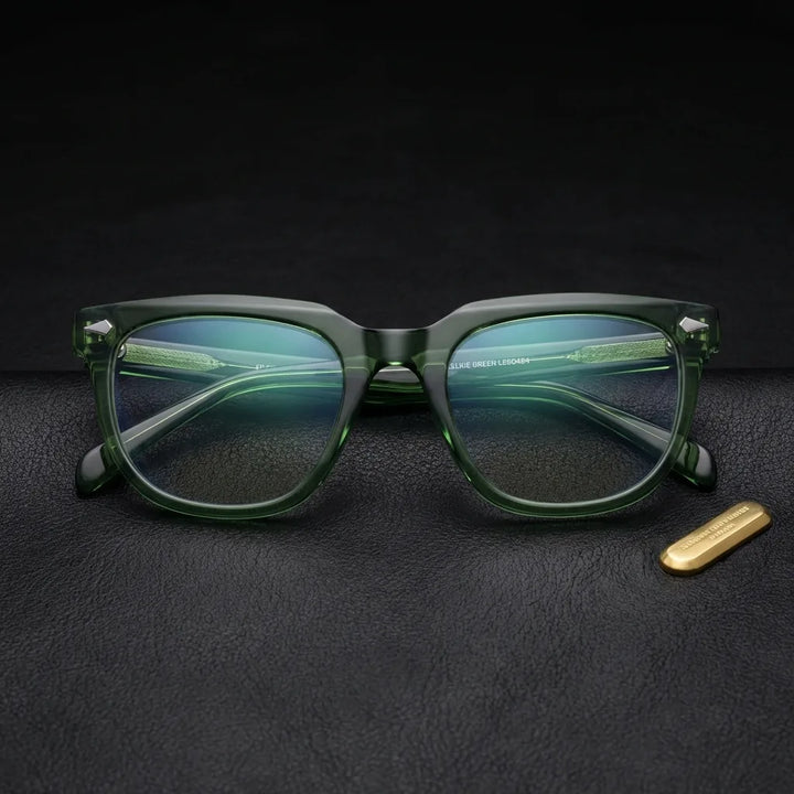 Lenses optical selkie green sobre black leather with detalle brass gold calidad premium prescription bonoboss #editorial_banner_confianza #color_verde