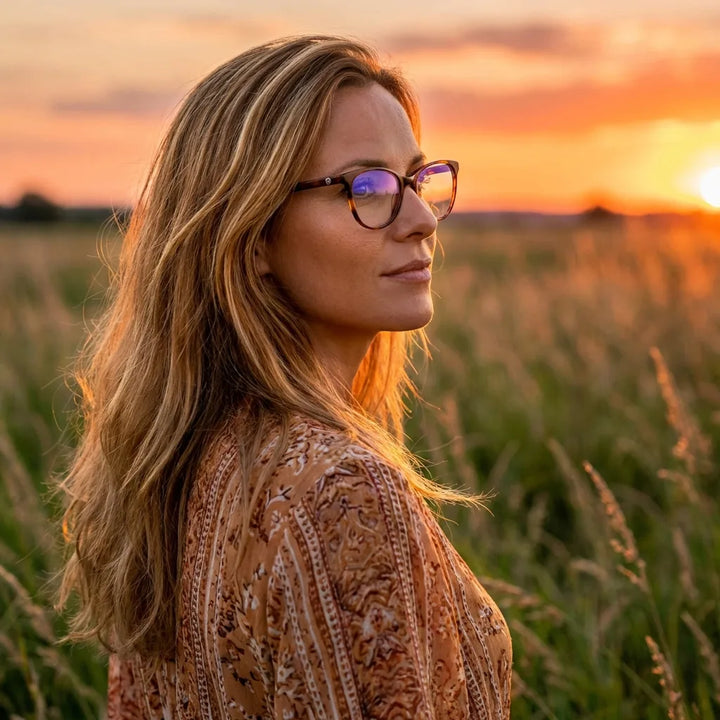 Lenses optical sofia tortoise women in luz dorada golden hour elegante bonoboss #editorial_lifestyle2 #color_carey