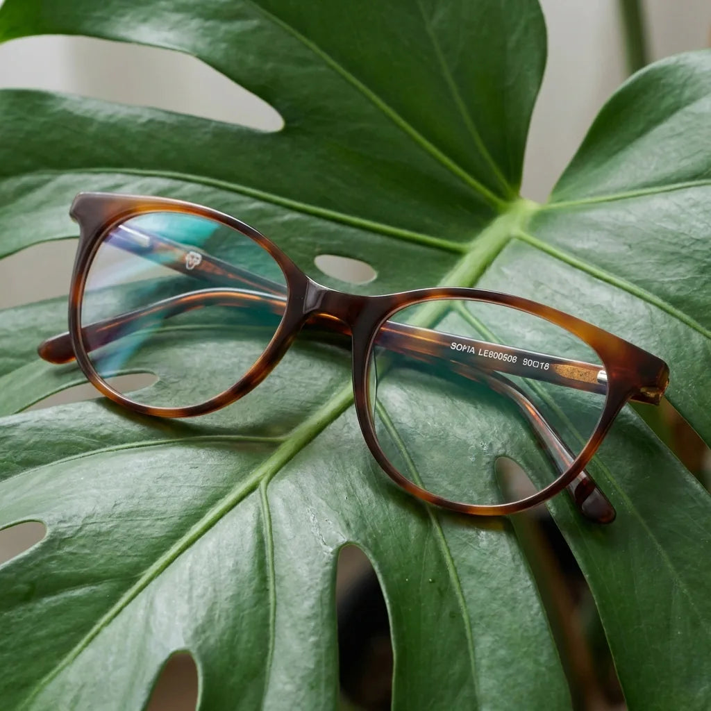 Lenses optical sofia tortoise entre hojas botánicas naturales diseño sustainable bonoboss #editorial_sustentabilidad #color_carey