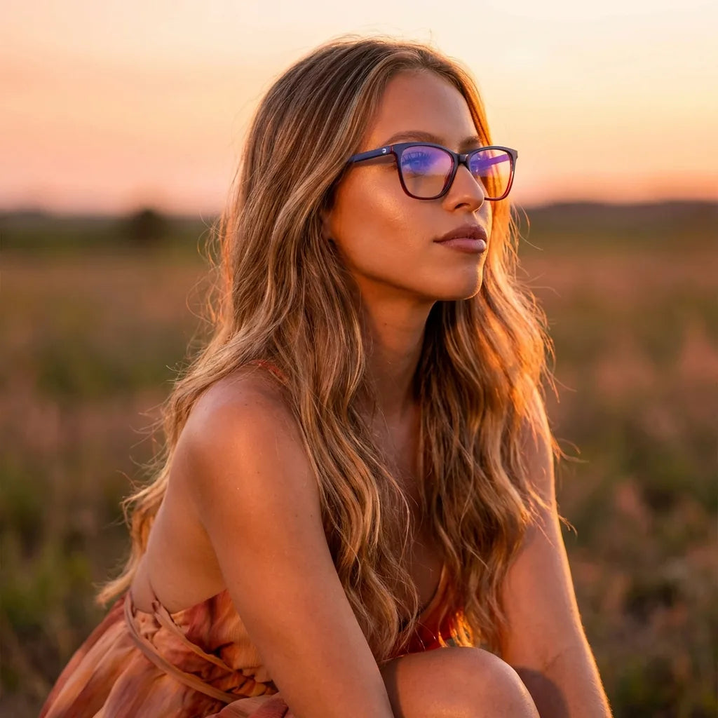 Lenses optical sofia green women in luz dorada golden hour elegante bonoboss #editorial_lifestyle2 #color_verde
