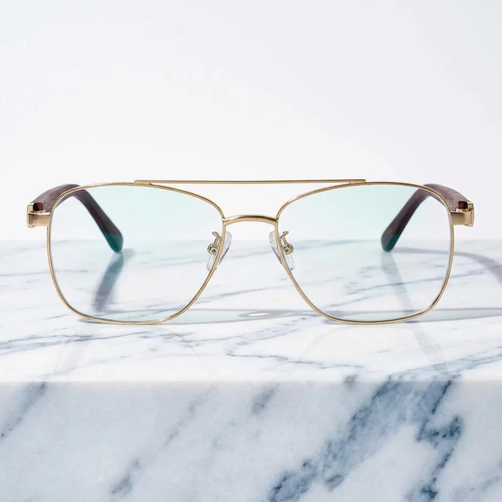 Lenses optical tito gold sobre mármol white elegante frame premium bonoboss #editorial_armazon #color_dorado