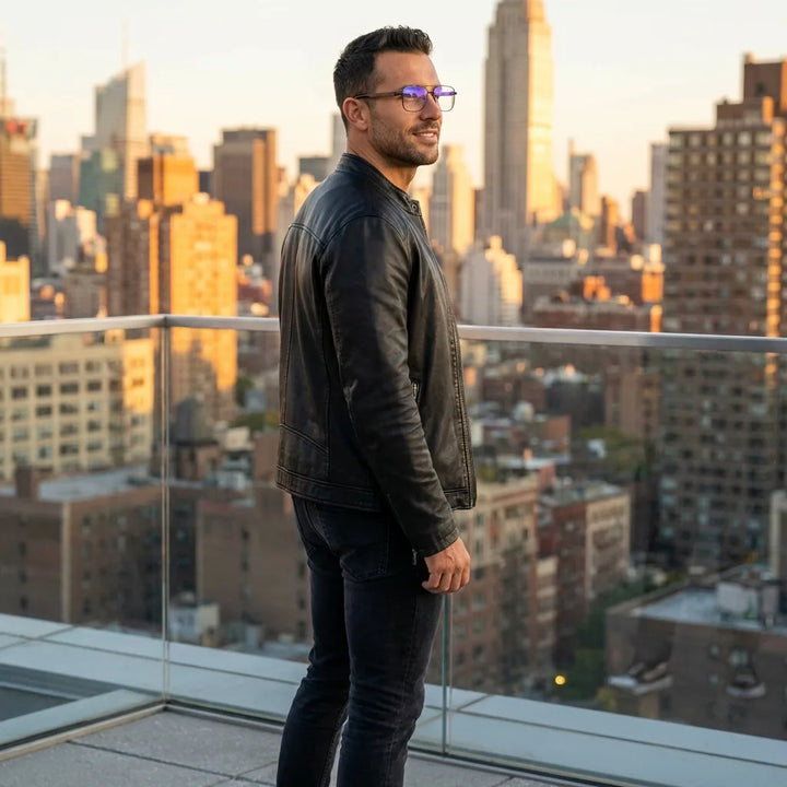 Lenses optical tito black men profesional in rooftop urbano atardecer bonoboss #editorial_lifestyle1 #color_negro