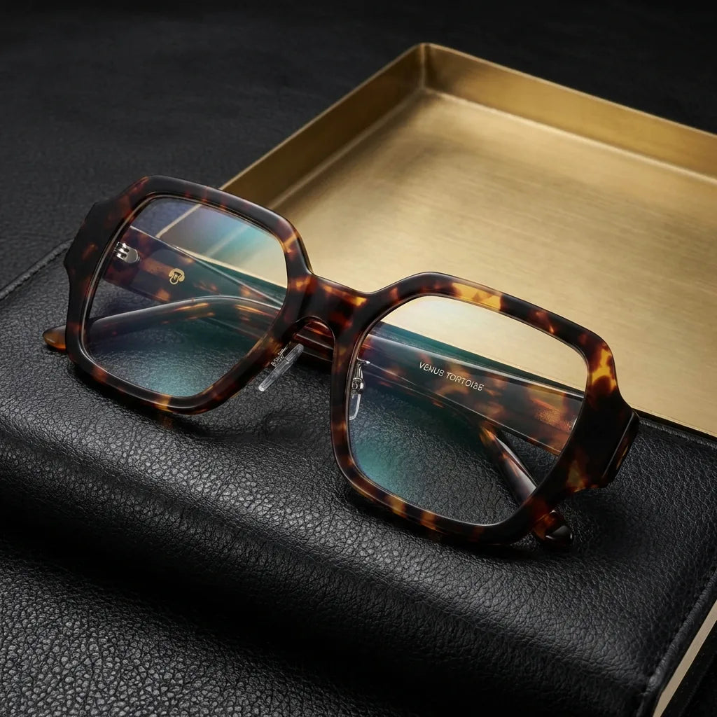 Lenses optical venus tortoise sobre arena volcánica texturizada diseño sustainable bonoboss #editorial_sustentabilidad #color_carey