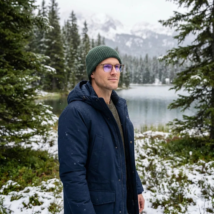 Lenses optical waimea steel optic blonde crystal modelo with gorro in bosque nevado invernal bonoboss #editorial_lifestyle1 #color_blonde-crystal