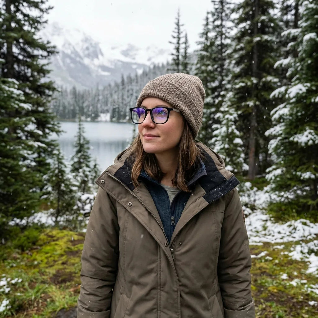Lenses optical waimea steel optic black modelo with gorro in bosque nevado invernal bonoboss #editorial_lifestyle1 #color_negro