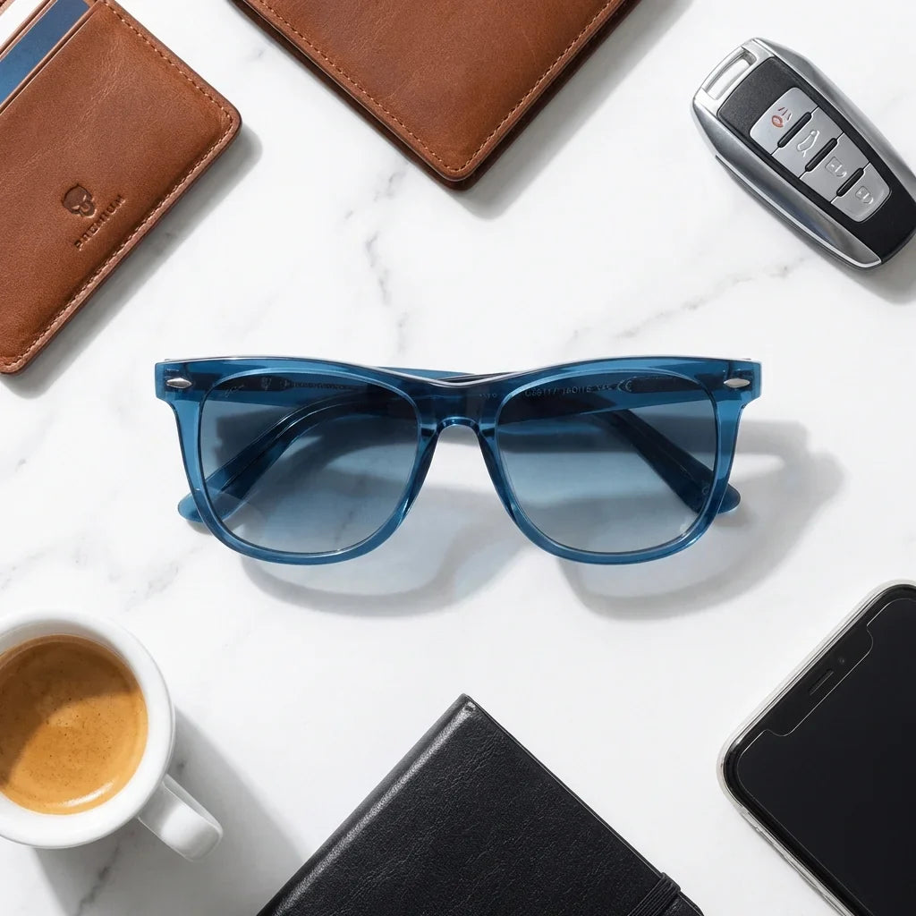 Lentes sol Valencia polarizados acetato wayfarer azul composicion urban kit accesorios look moderno Bonoboss #editorial_detail2 #color_azul