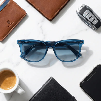 Lentes sol Valencia polarizados acetato wayfarer azul composicion urban kit accesorios look moderno Bonoboss #editorial_detail2 #color_azul