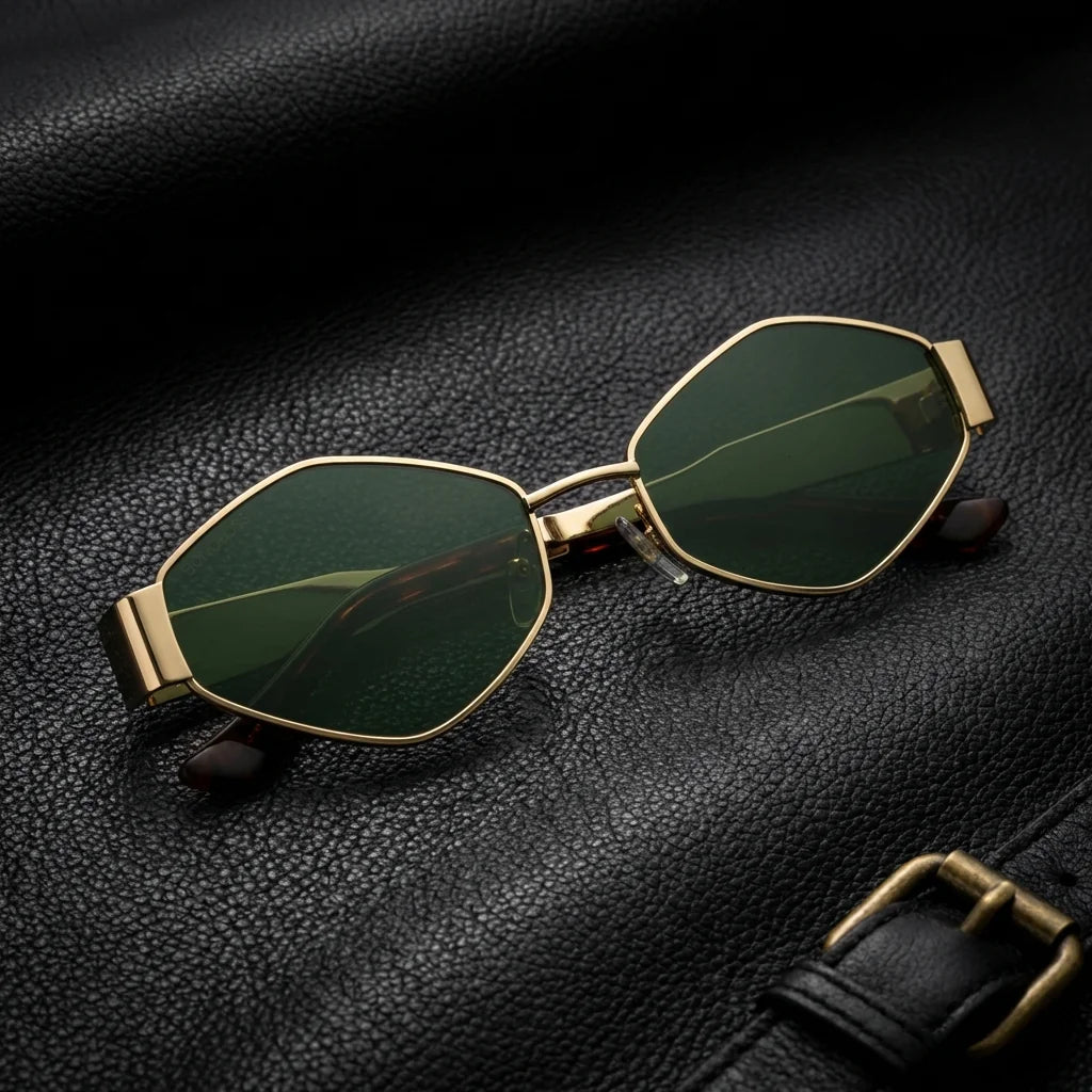 Lentes de sol UV400 Valkyrie en verde G15, vista frontal, bioacetato y acero inoxidable #editorial_grid1 #color_g15