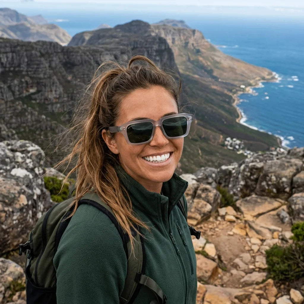 Women wearing lenses sun verona rpet recycled of the oceano polarized lente g15 green aventura naturaleza bonoboss #editorial_sustentabilidad #color_g15