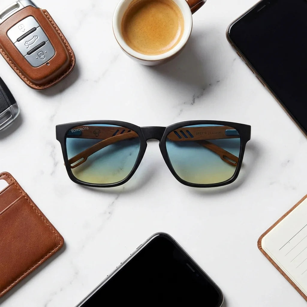 Lentes sol Waimea polarizados lente degrade azul composicion urban kit estilo urbano sustentable Bonoboss #editorial_sustentabilidad #color_degrade-azul