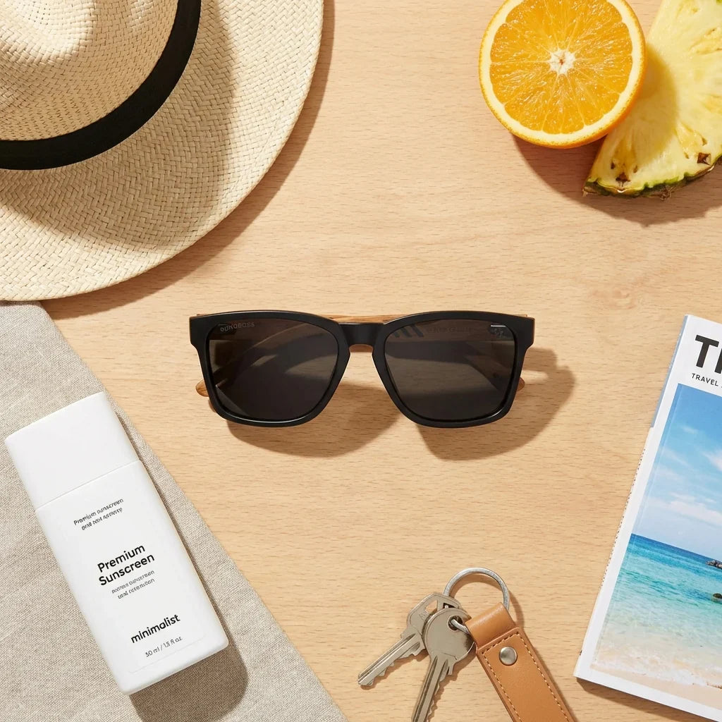 Lentes sol Waimea polarizados negro composicion summer essentials ideal playa piscina y costa Bonoboss #editorial_grid2 #color_negro