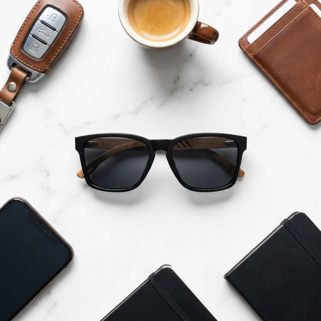 Lentes sol Waimea polarizados negro composicion urban kit look urbano diario accesorio esencial Bonoboss #editorial_sustentabilidad #color_negro