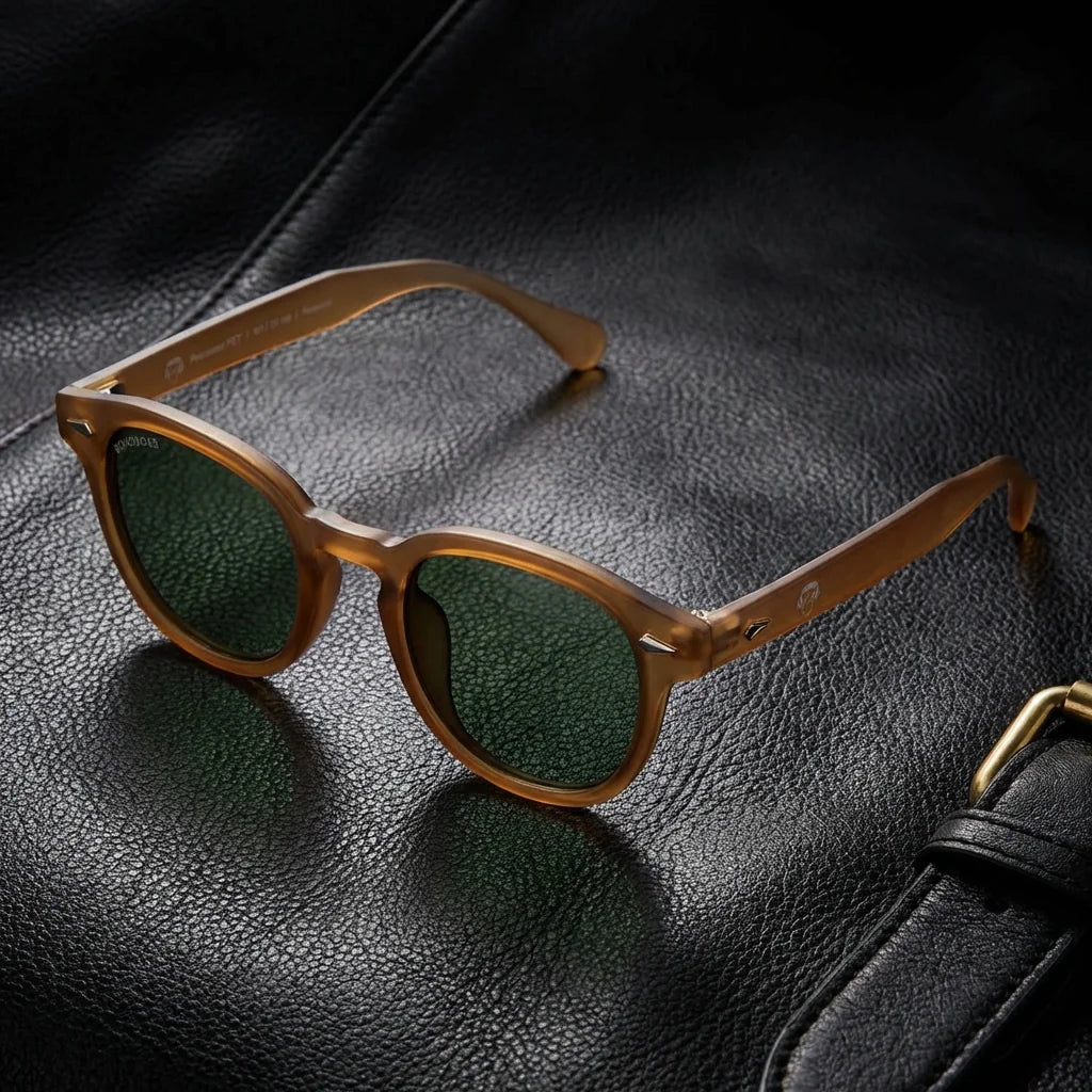 Lenses sun waimea polarized rpet recycled of the oceano brown sobre black leather with premium brass detail bonoboss #editorial_grid1 #color_brown